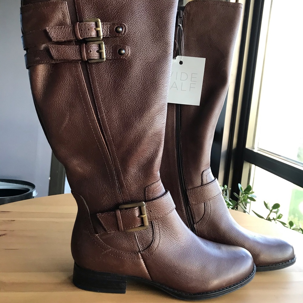 New Naturalizer Brown Leather Wide Calf Boots Sz 7